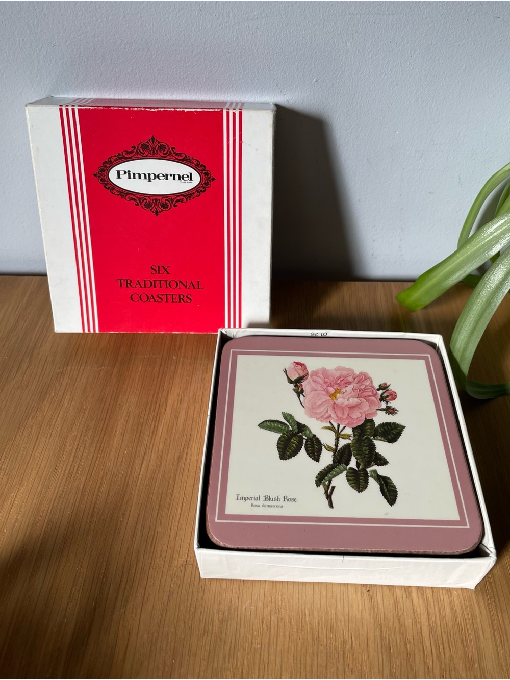 Vintage Pimpernel Redouté Rose Coasters Set of 6 Made in England with Box